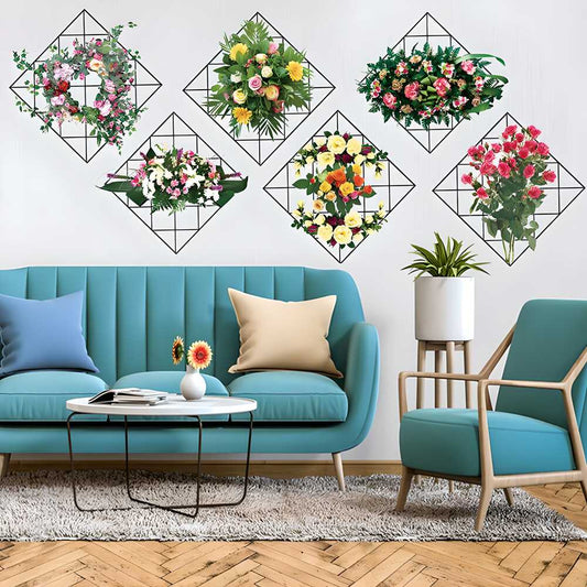 Wall Art Grid Flower Pattern Sticker